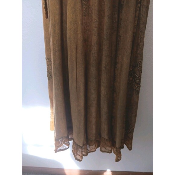 Sakkas Boho Maxi Dress 1X/2X Tan Embroidered Crinkle Cotton Rayon Elastic Bust - Picture 9 of 14